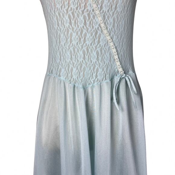 Vintage Elissia Blue Lace Satin Nightgown Slip Dress Coquette Cottagecore M - Picture 4 of 9